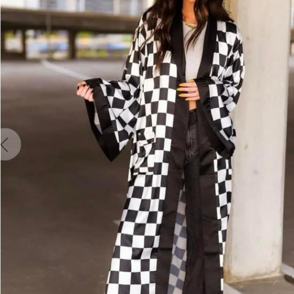 Dressed in LaLa Checkered Black and White Kimono